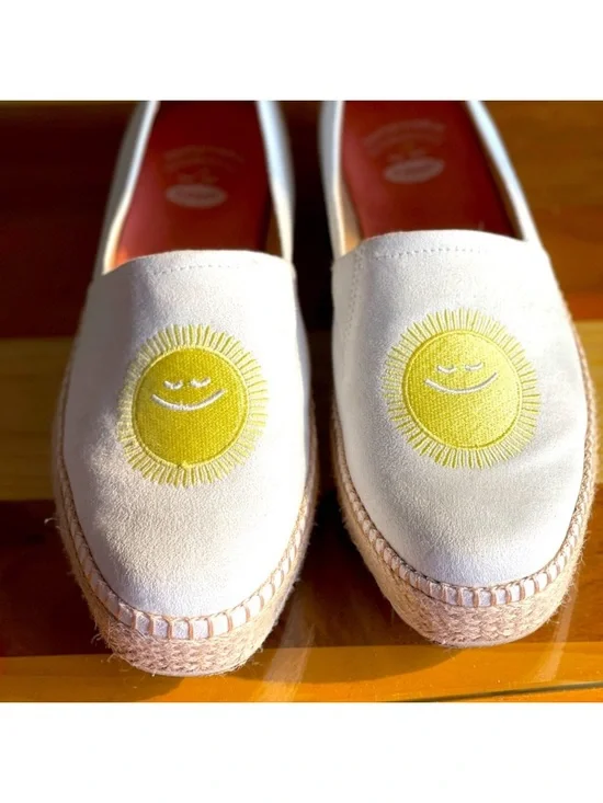 Dr. Scholl's White Espadrille Loafers with Yellow Sun Motif