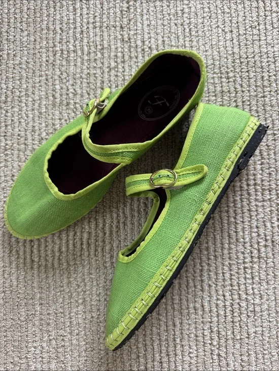 Flabelus Lime Green Line Mary Jane Espadrilles NWOT