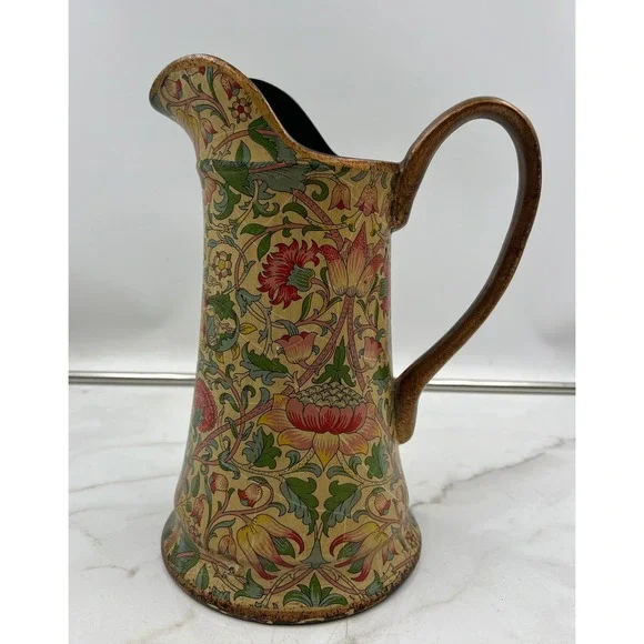 William Morris Style Ceramic Pitcher Floral Red Lily Botanical Decorative Jug