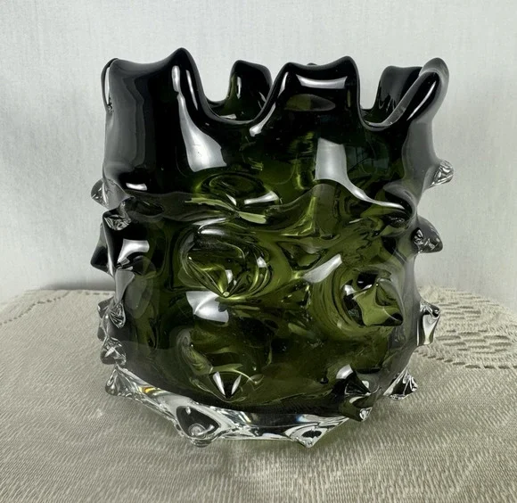 Vintage Brutalist Green Thorn Vase MCM