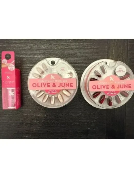 Olive and June 3 Pack press on nails and glue Short & Medium round/almond nails