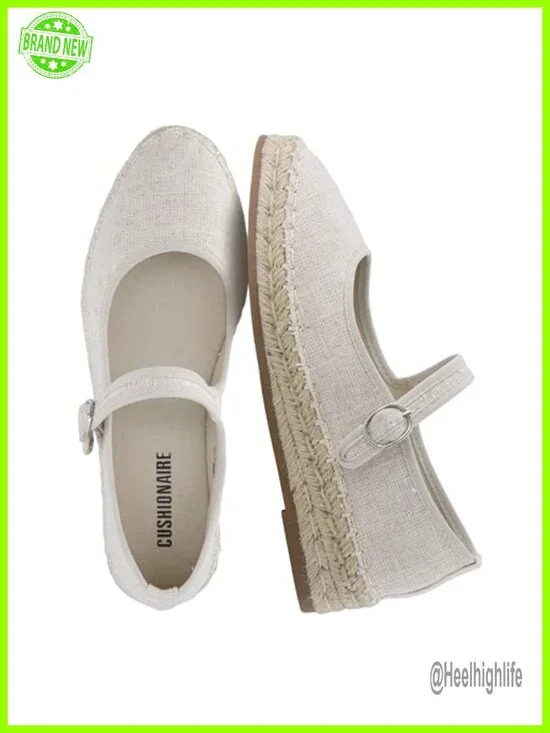 Canvas Mary Jane Flats with Adjustable Strap Espadrilles Womens Comfort Wedge