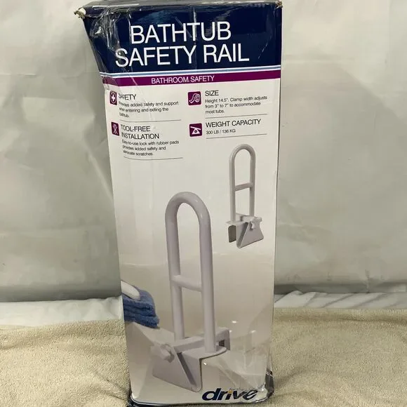 Drive Medical 12036 Adjustable Bathtub Safety Rail White Clamp-on Grab Bar 12