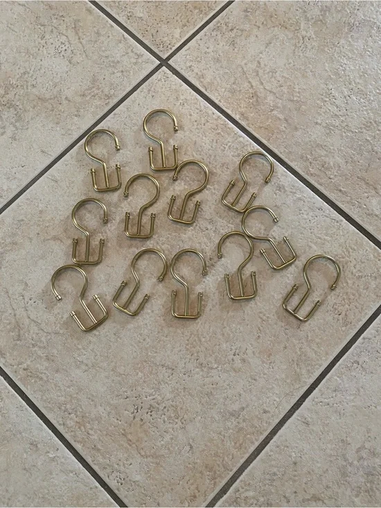 Set of Brass finish Shower Curtain Hooks - Gold Tone