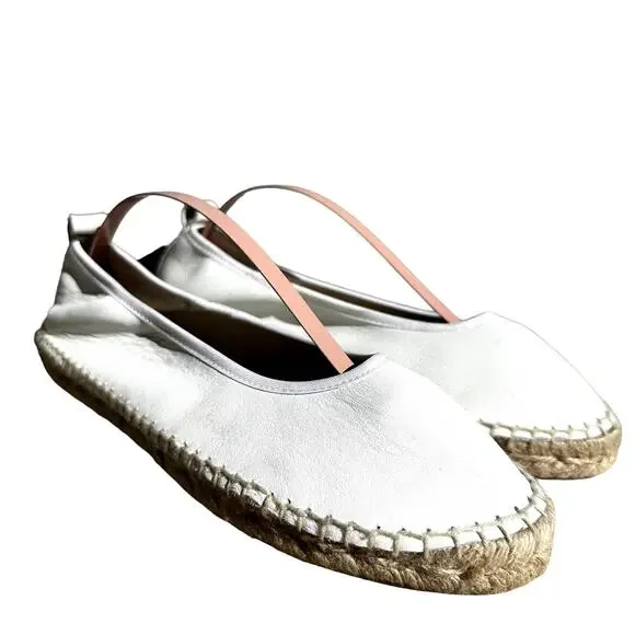 Free People Maya Espadrille Ballet Flats Almond Toe Slip On Leather White 6