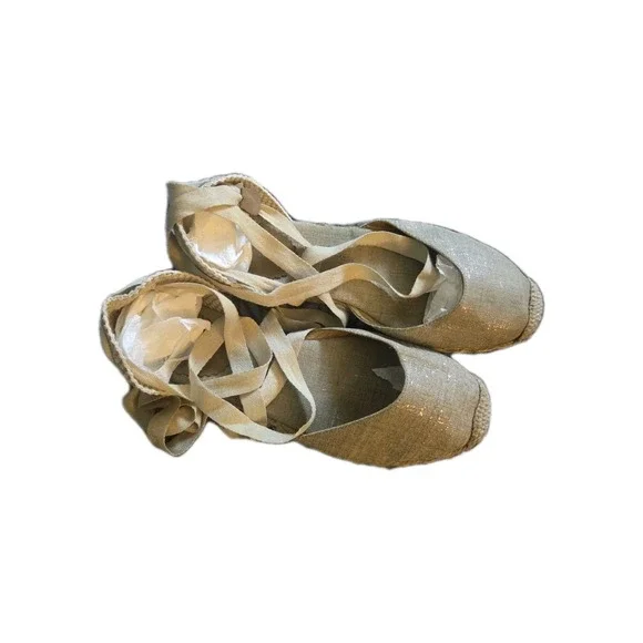 J.Crew Women's Lace-Up Espadrille‎ Flats Size 8 Beige Canvas Jute Summer Shoes