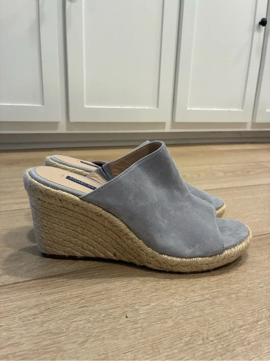 Stuart Weitzman Women’s Mirabella Suede Espadrille Wedge Mules Blue Size 11.5