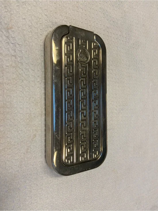 Silver Metal Rolls Razor Whetter Decorative Case with Greek Key Pattern