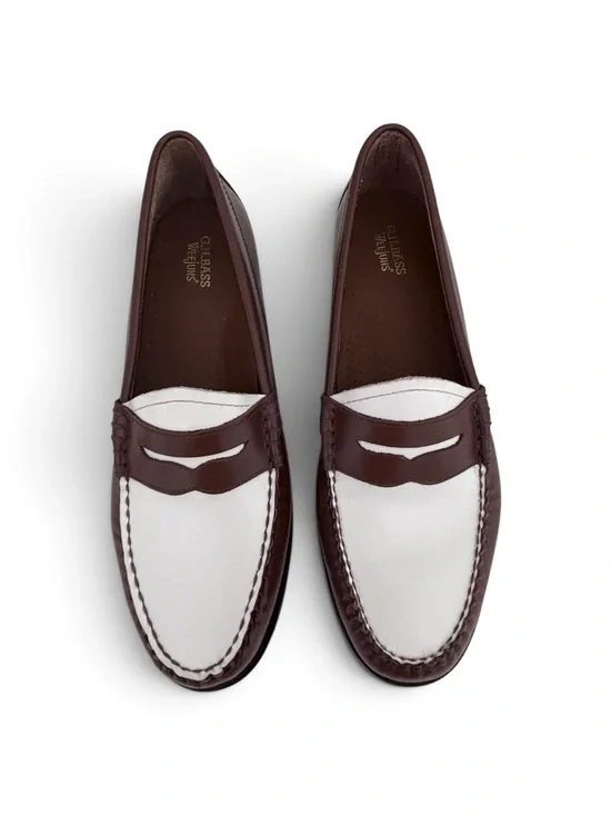 G.H. Bass Weejuns Two-Tone Leather Penny Loafers Brown White Size 9