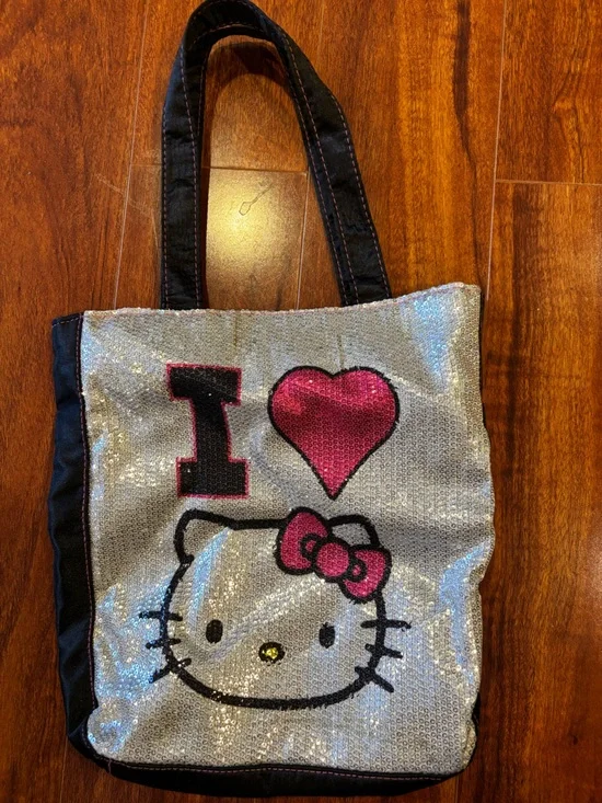 Hello Kitty Sequin Silver Tote with Pink Accents