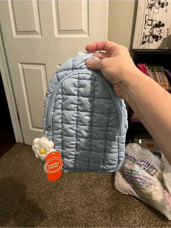 wonder nation Light Blue Quilted Kids Backpack with Daisy Charm