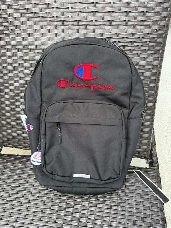 Champion Black Backpack with Red & Blue Logo