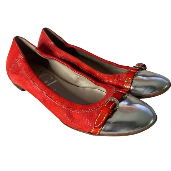 AGL Attilio Giusti Leombruni Orange Leather Flats Cap Toe Women Size 38.5 US 8.5