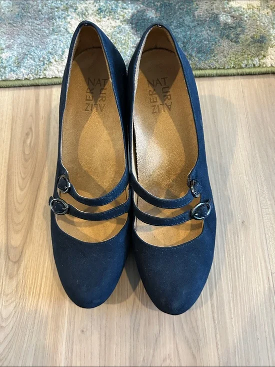 Naturalizer Navy Double-Strap Mary Jane Flats with Buckles