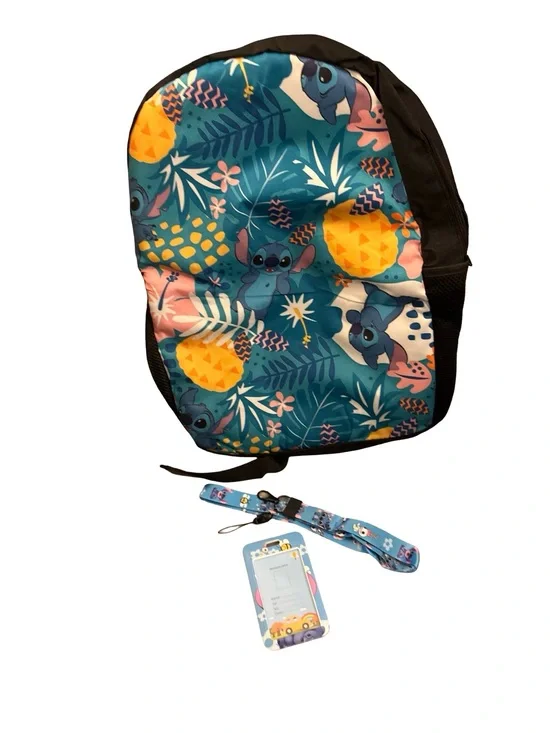 Stitch Kids Blue Tropical Stitch Print Backpack and Name Tag Set
