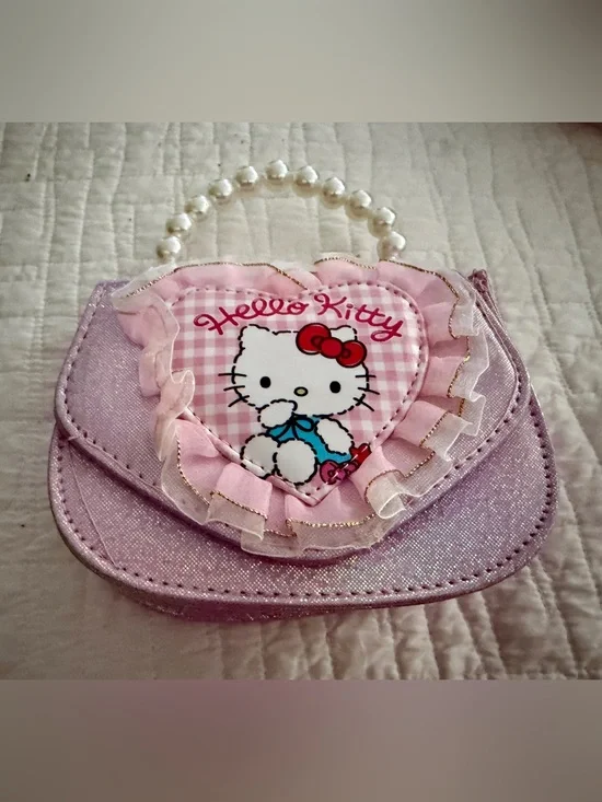 Little Girls Hello Kitty Adorable  Crossbody Handbag - Pink Glitter