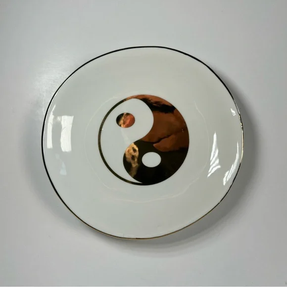 Forever 21 Gold and Cream / White Yin Yang Small Jewelry Plate - College Decor
