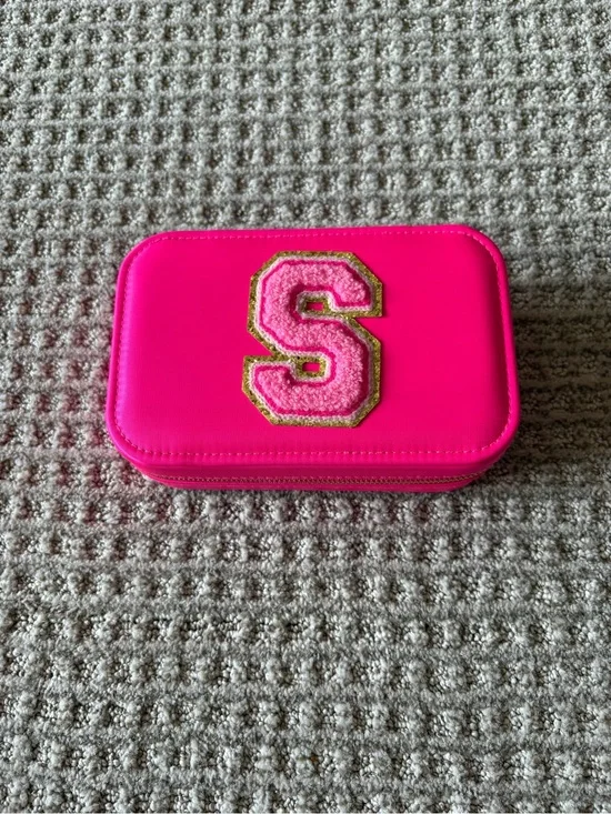 Hot Pink Zip Case with Letter 'S' Patch