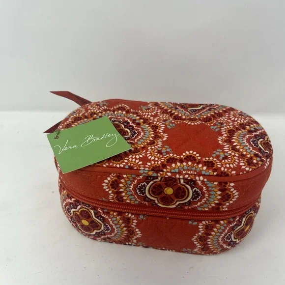 Vera Bradley Oval Travel Quilted Jewelry Organizer Case/Box~Paprika-Orange New
