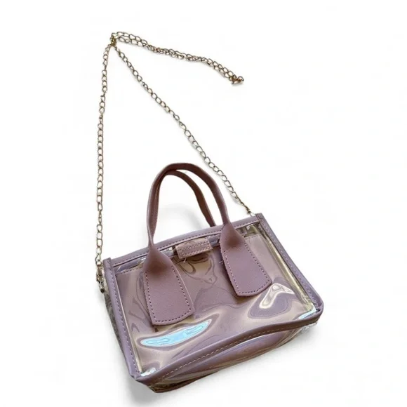 Chic Transparent Purple Kids mini Handbag Gold Chain Strap 7.5x5.5