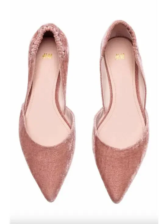 (RC) H&M Retired Women’s Mauve Velvet Pointed Toe Ballet Flats Slippers Size 10