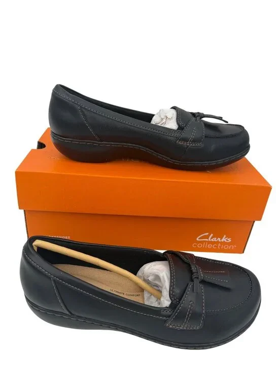 NWT & ORIG BOX CLARKS COLLECTION ASHLAND BUBBLE COMFORT BLACK LOAFERS - 8XW