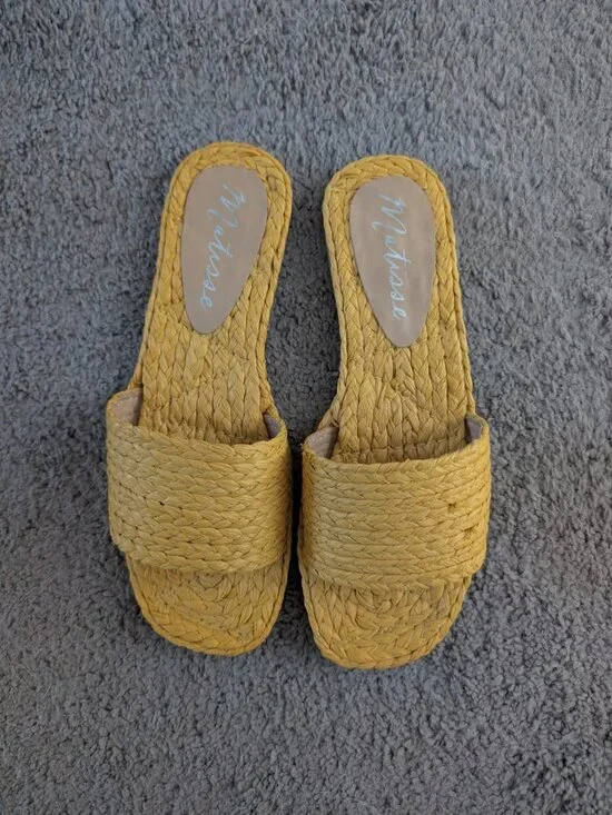 Matisse Yellow Rattan Slide Sandals - Women's Size 11
