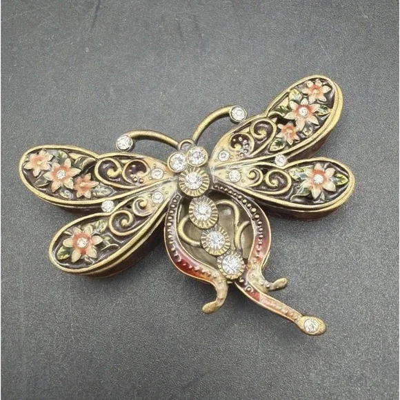 Jeweled‎ Dragonfly Cloisonne Floral Bejeweled Magnetic Trinket Box