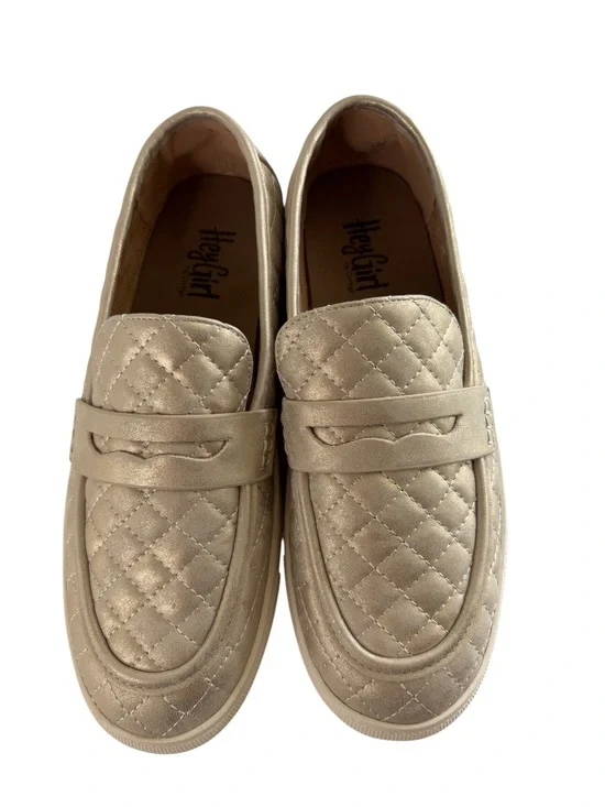 Corkys Hey Girl Womens Shoe Size 10 Metallic Gold Washed Quilted Comfort Loafers