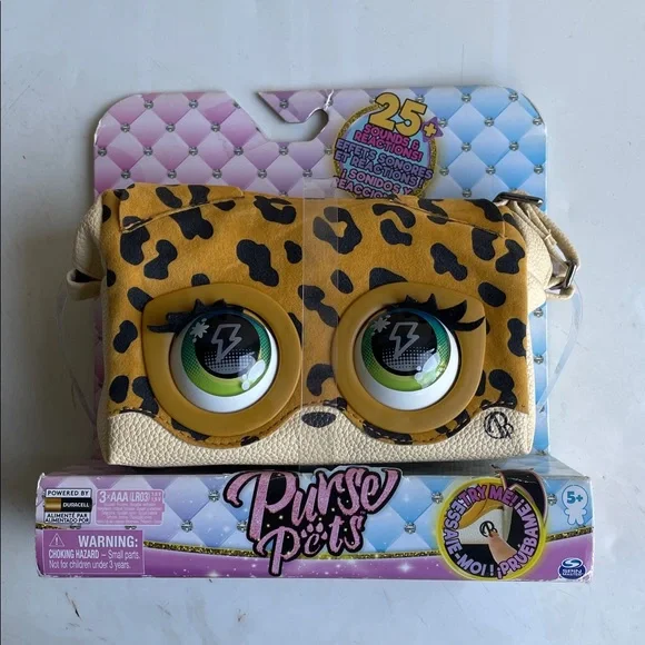 Purse Pets Interactive Sounds & Motion Crossbody - Leopard Print Green Eyes