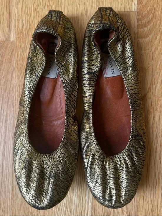 Lanvin Gold Crackle Leather Ballet Flats