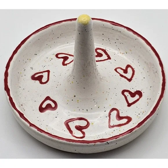 Handmade Ceramic Ring Holder Trinket Dish‎ Hearts Design Boise Idaho BSU Signed