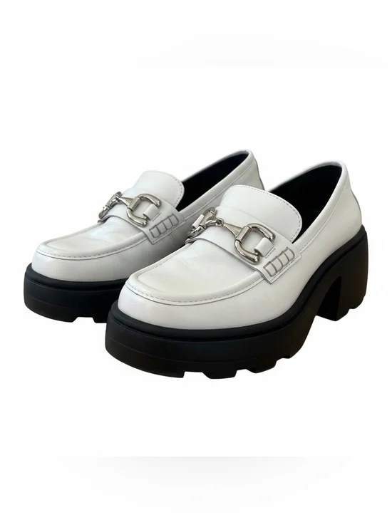 NWT Topshop White Platform Loafers with Silver Bit Hardware