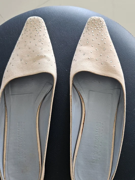Emporio Armani Beige Studded Pointed-Toe Flats, Size 9