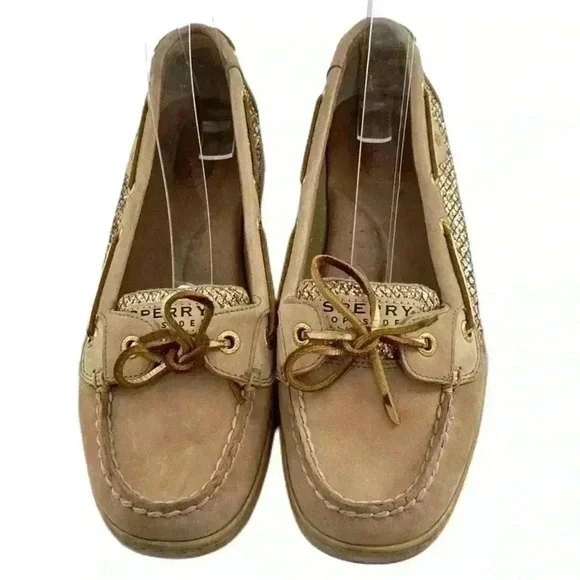 Sperry topsider flats 8.5 leather boat shoes gold glitter mermaidcore preppy