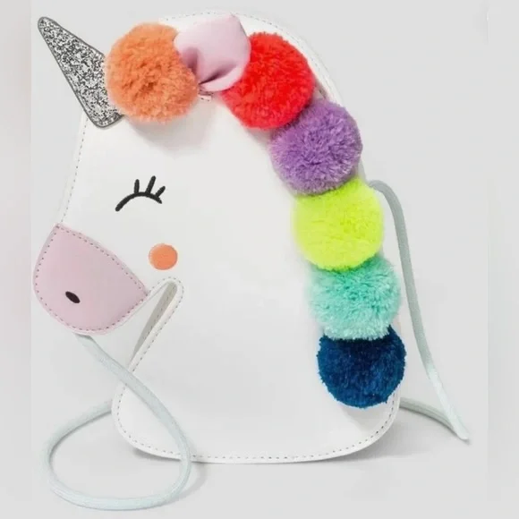 Cat & Jack White Unicorn Bag‎ with Rainbow Pom-Poms