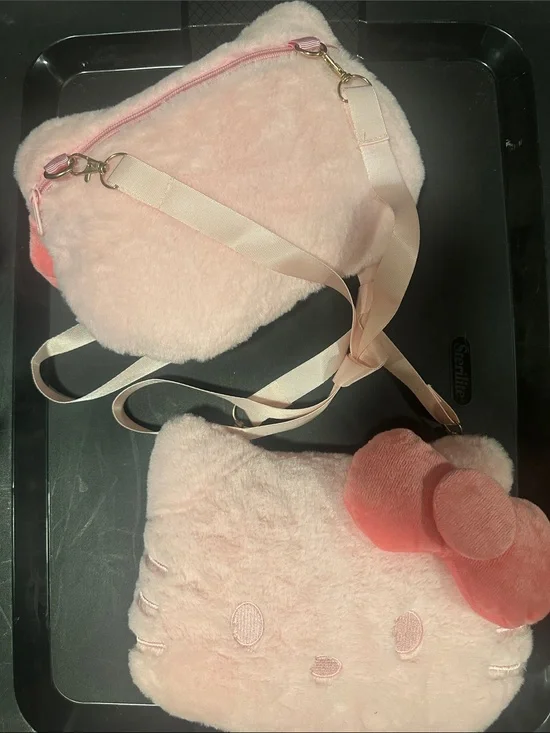 Pink Plush Hello Kitty Crossbody Purse Bag