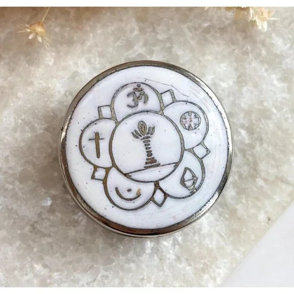 Unity White Enamel Vintage Tiny Silver Toned Catchall Container | Jewelry Box