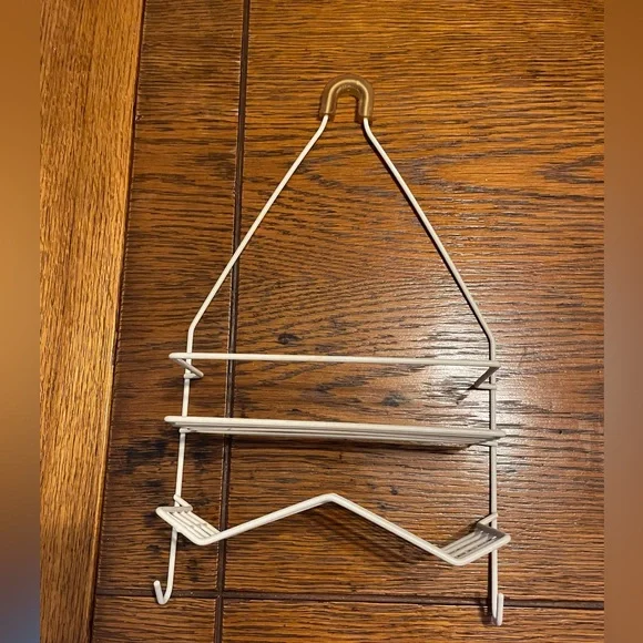 White Metal Hanging Bath Storage Rack - Compact Shower Organizer
