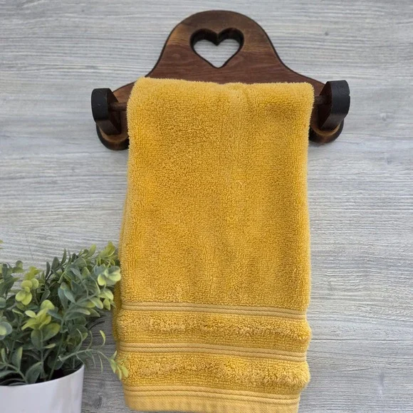 Vintage Wooden Heart Towel Rack Brown Rustic Country Cottage Core Wall Mount