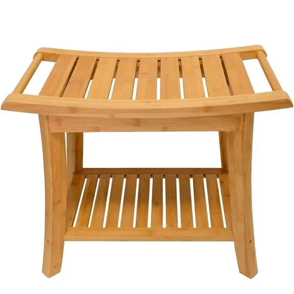 Zhuoyue Bamboo Spa Bath Shower Stool & Bench with Storage Shelf, Shower Bath