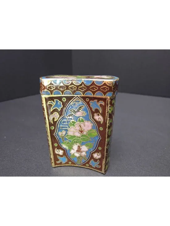 Vintage Chinese Cloisonné Enamel Trinket Box With Bird & Floral Design Lidded