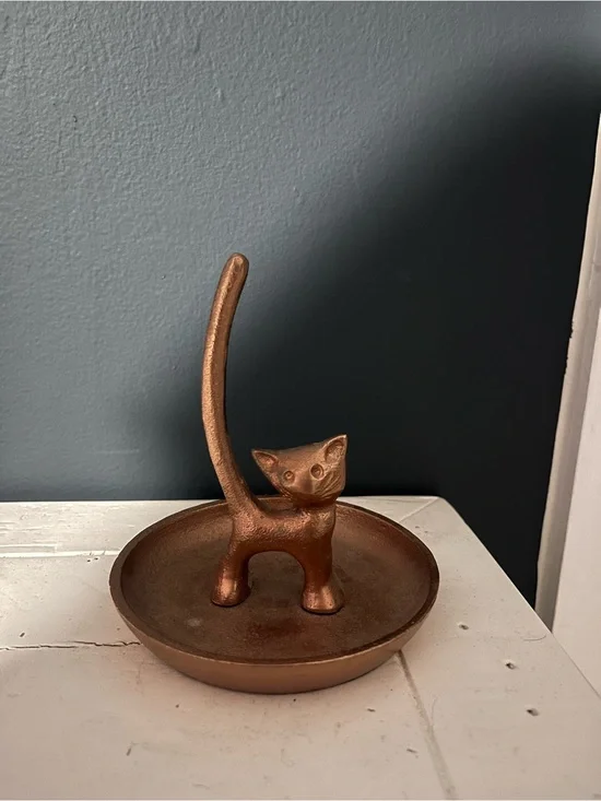 Copper Cat Ring Dish Jewelry Holder