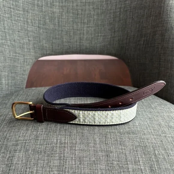 Vineyard Vines Kids boys Navy green whale preppy Belt solid brass buckle NWOT
