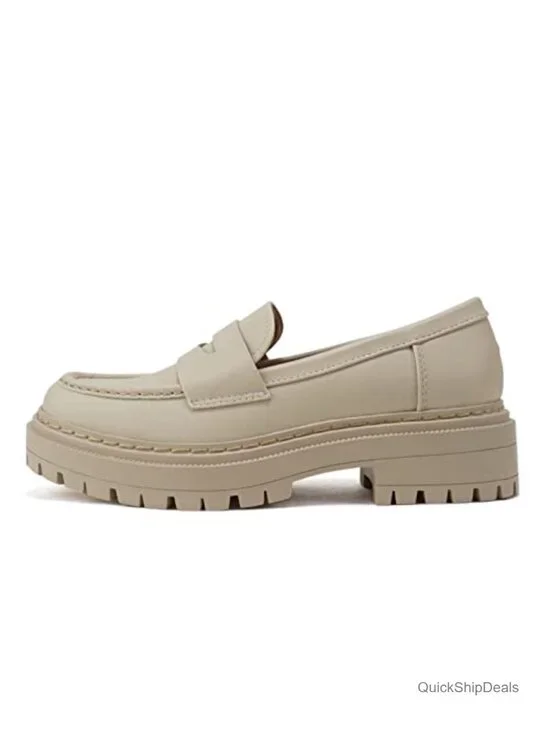 Soda Eureka Women Slip On Platform Penny Loafer Lug Sole Stitched Detail