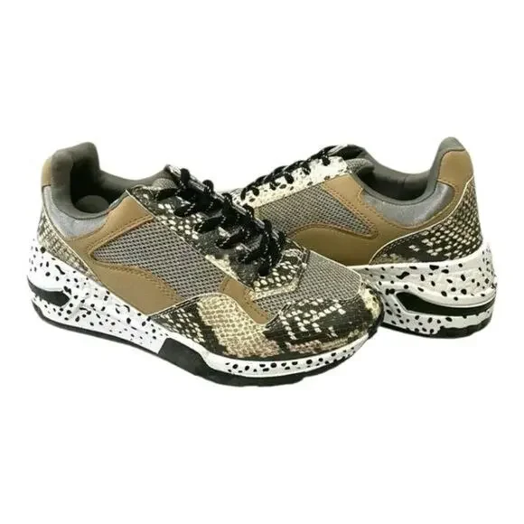 Steve Madden Women's Bena Wedge Fashion Leather Sneakers Natural Snake Size 10