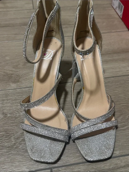 Delicious Silver Rhinestone Strappy Heels