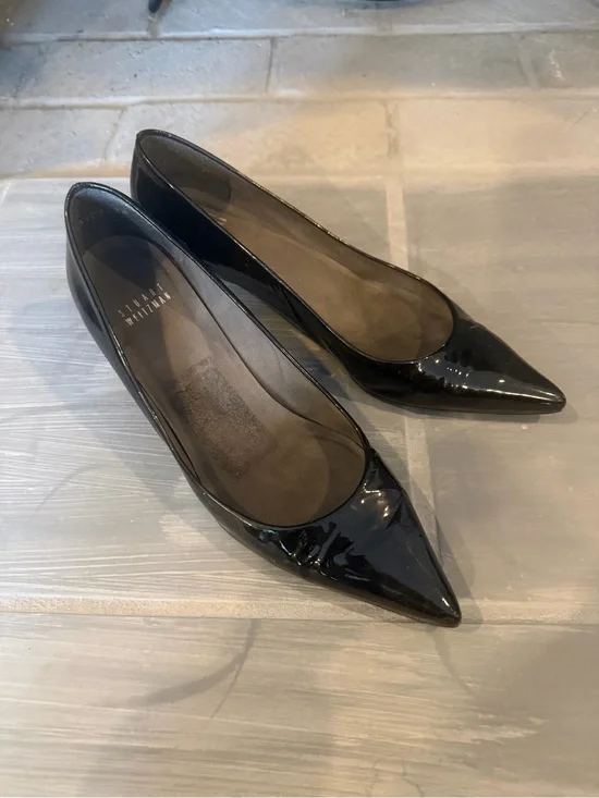 Stuart Weitzman Black Patent Pointed-Toe Pumps kitten heel Sz 8