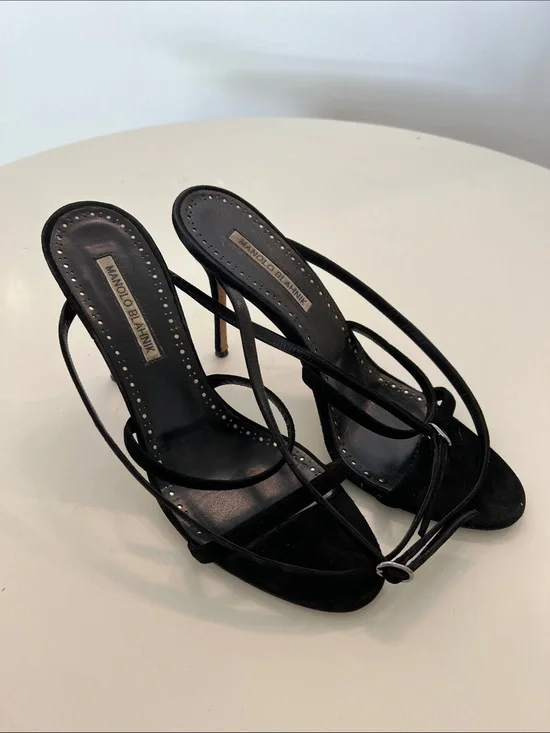 Manolo Blahnik Black Strappy Stiletto Heels