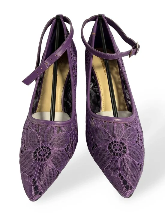 Purple Lace Pointed-Toe Ankle-Strap Heels